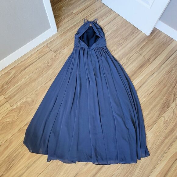 Theia Allison Backless Halter High Neck Bridesmaid Dress in Denim Slate Blue - Picture 7 of 13